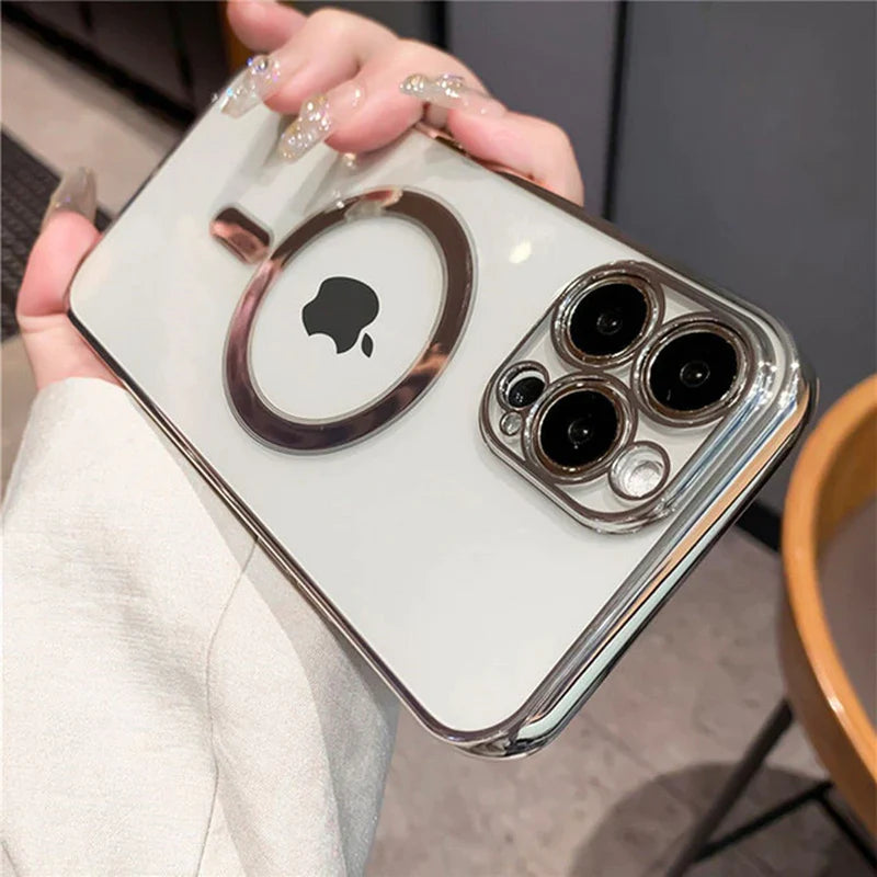 Luxury Plating Clear Magnetic for Magsafe Wireless Charge Case for Iphone 14 13 11 12 Pro Max X XR XS Silicone Transparent Cover